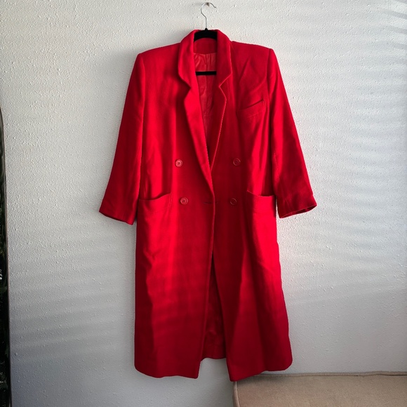 Fleurette Vintage Red 100% Cashmere Long Double Breasted Coat